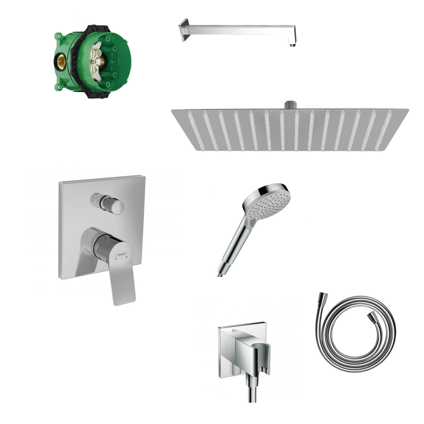 Hansgrohe Vivenis concealed shower set with ceiling or wall connection and 2-in-1 hand shower holder including connection elbow