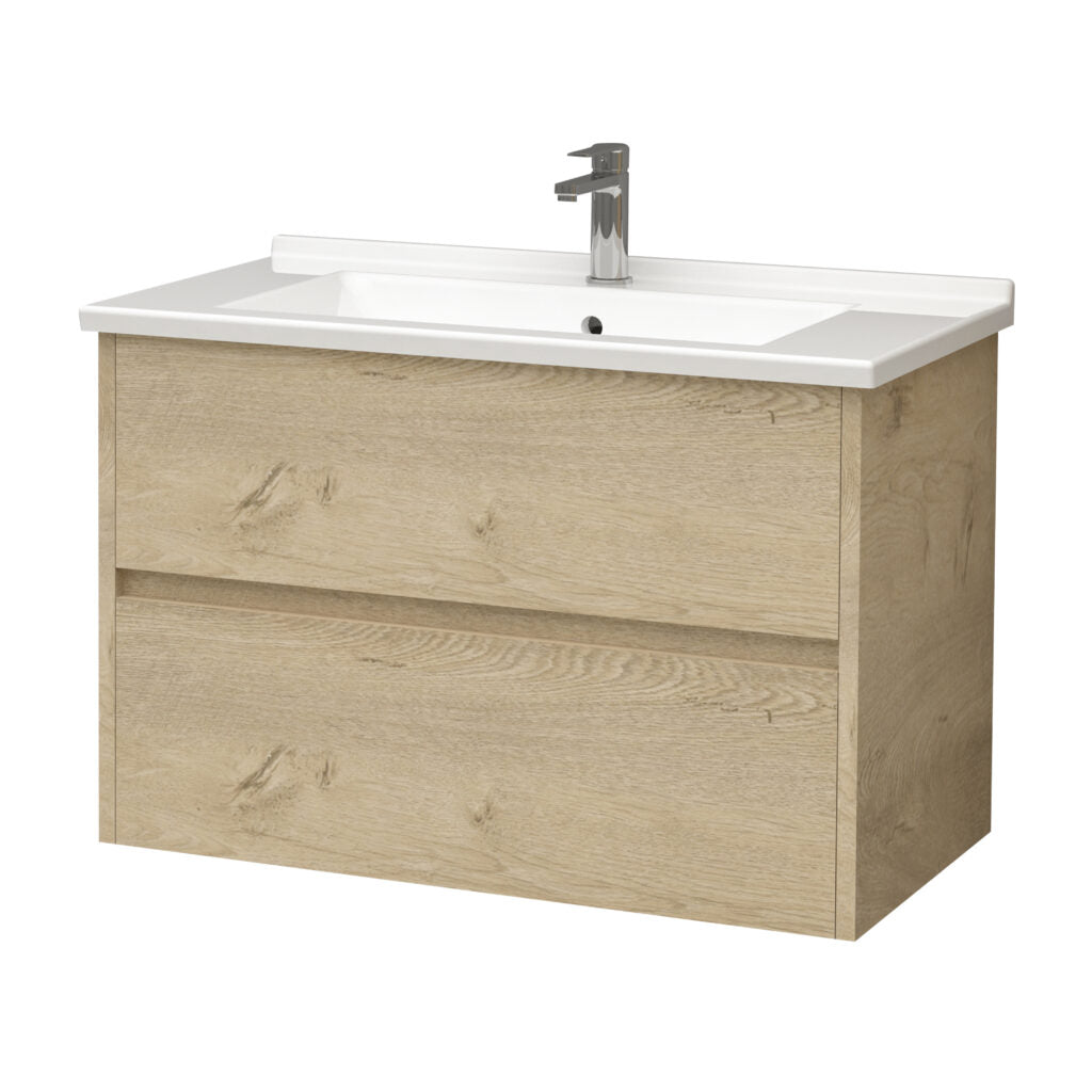 Meuble sous-vasque Oase Sun avec tiroirs en bois de haute qualité, meuble latéral et miroir