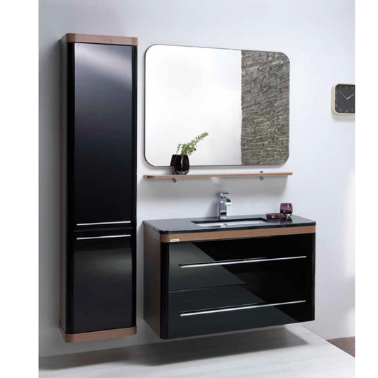 Oase Dark vanity unit with high-quality drawers, side cabinet and mirror with shelf