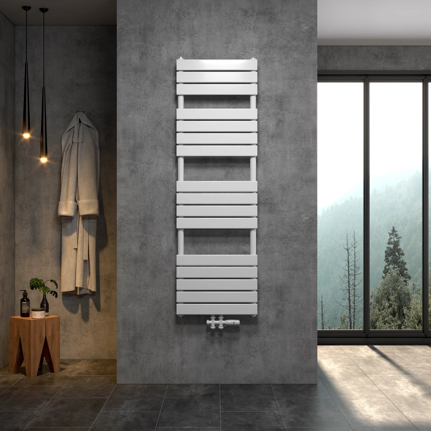 Radiateur de salle de bain design WN avec raccordement central et raccordement latéral blanc