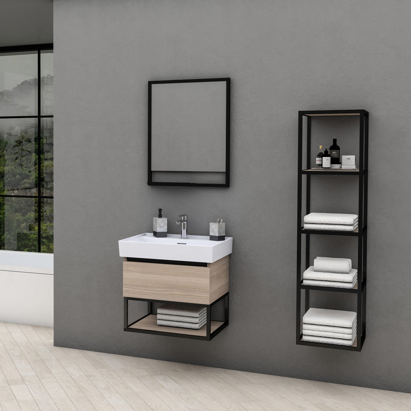 Oase Rustika vanity unit with high-quality wooden drawers, side cabinet and mirror