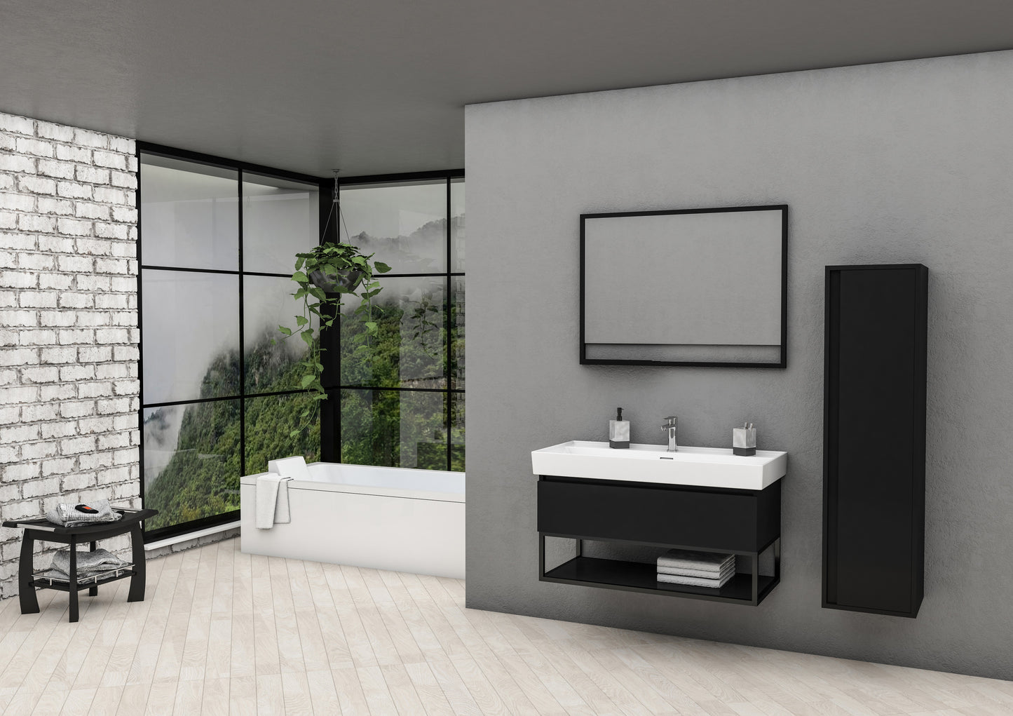 Oase Rustika vanity unit with high-quality wooden drawers, side cabinet and mirror