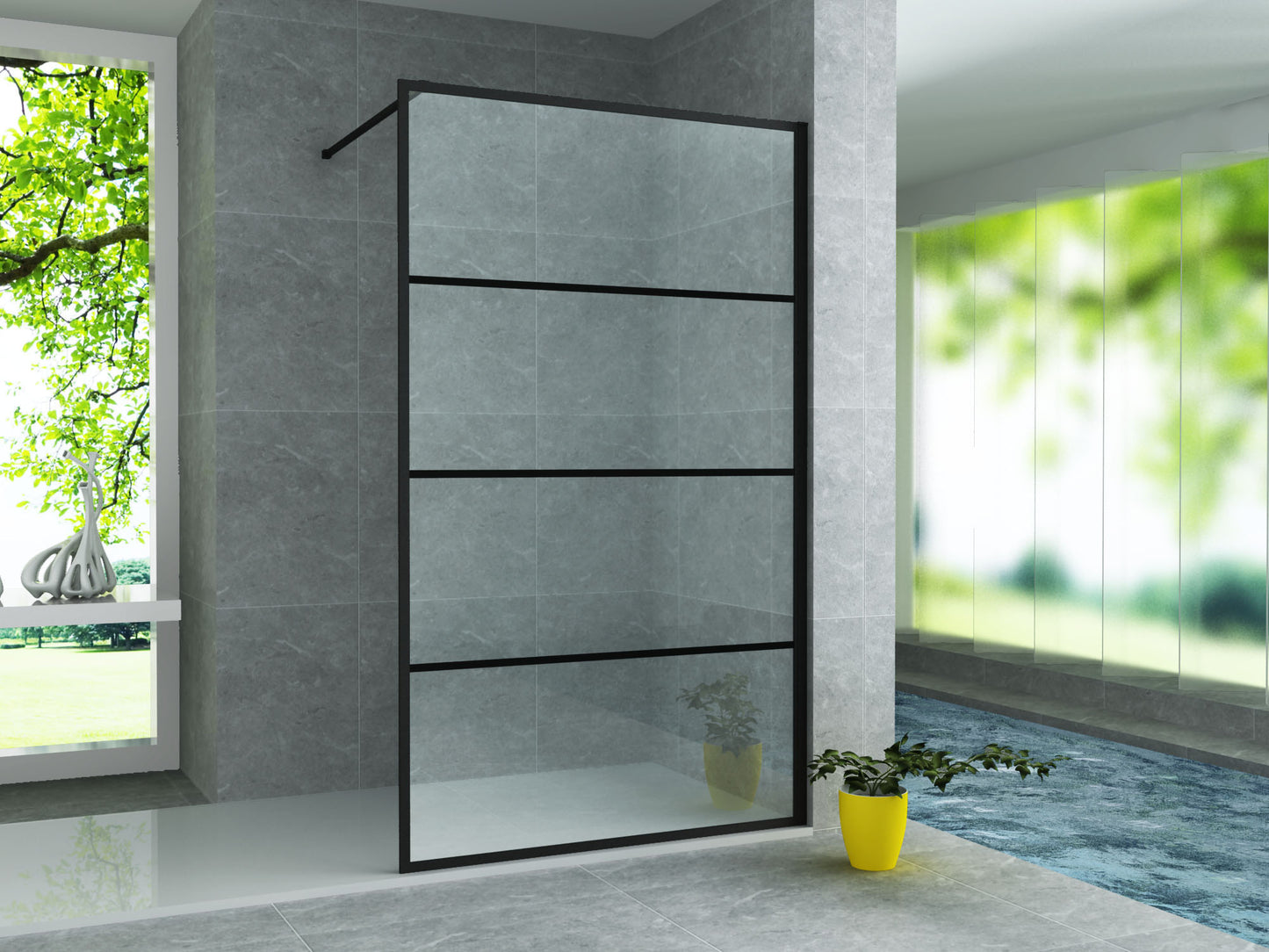 Cabine de douche à l'italienne en grille noire mate avec revêtement nano