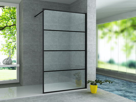 Walk In Shower Enclosure Matt Black Grid Cabin with Nano Coating