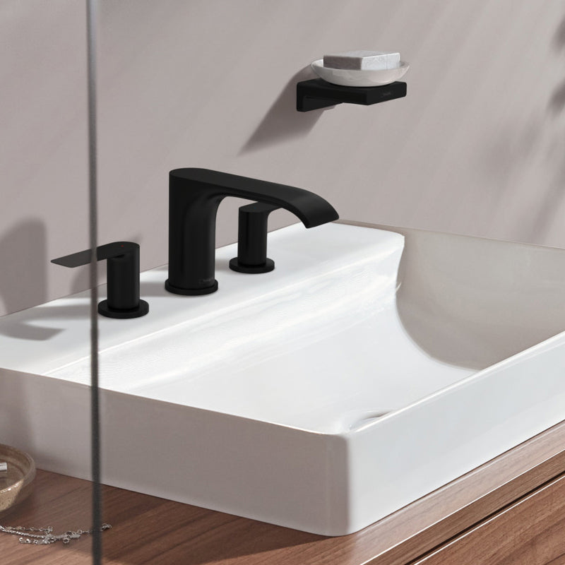 Hansgrohe Vivenis 3-Loch Waschtischarmatur 90 mit Zugstangen-Ablaufgarnitur, schwarz matt