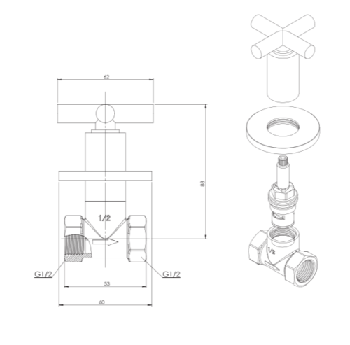 Unterputzventil Komplett-Set für Tahret-Dusch-Bidet-WC verschiedene Formen