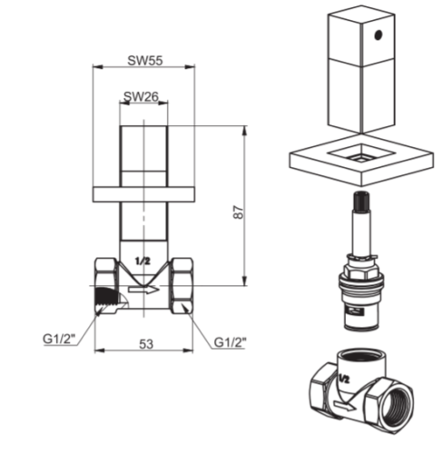 Unterputzventil Komplett-Set für Tahret-Dusch-Bidet-WC verschiedene Formen
