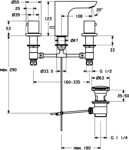 Hansa HANSALIGNA 3-Loch Waschtischbatterie 06452103 Chrom