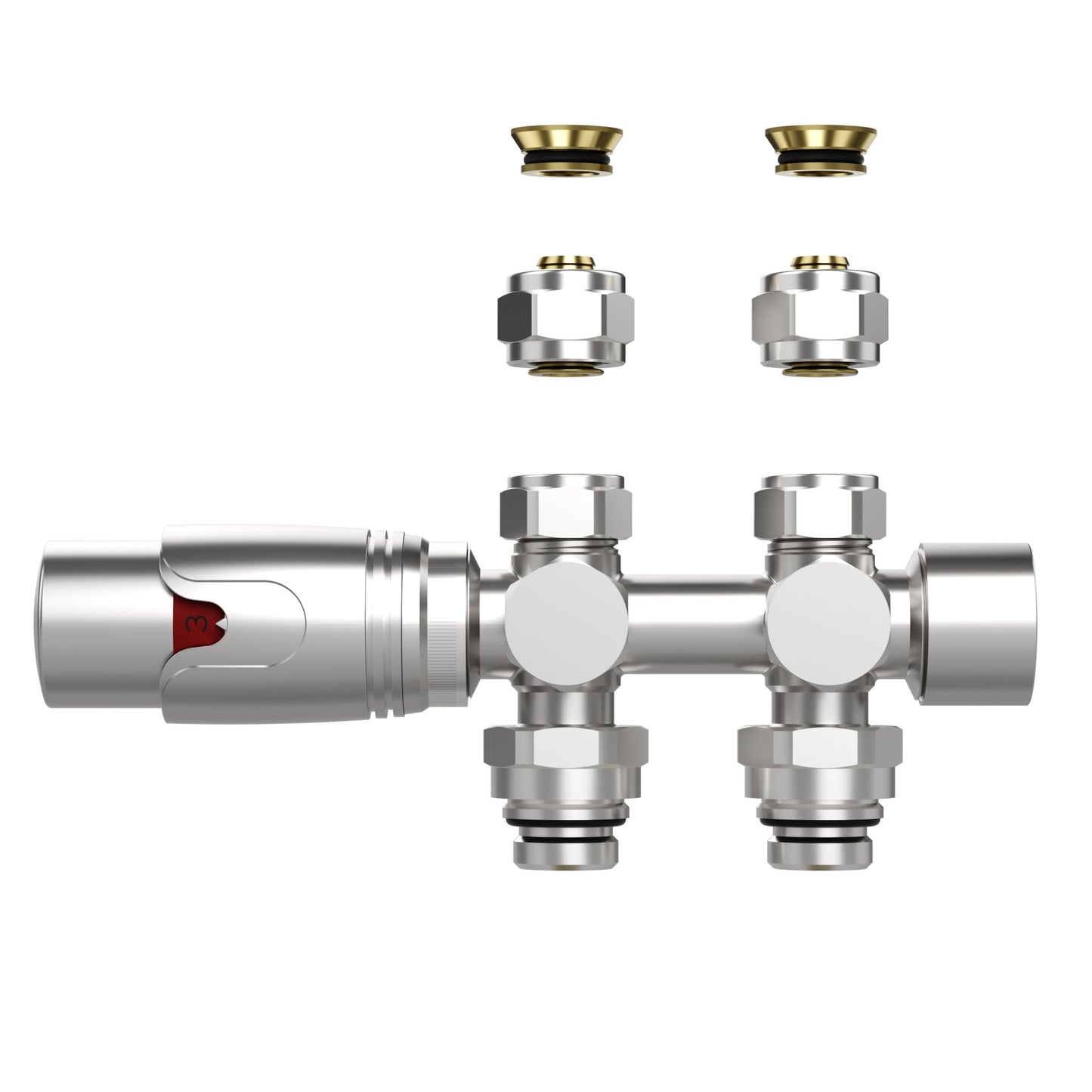 Design-Thermostatventil für Heizkörper & Handtuchheizkörper I Wand- und Bodenanschluss – M30 – 1/2" × 16/2