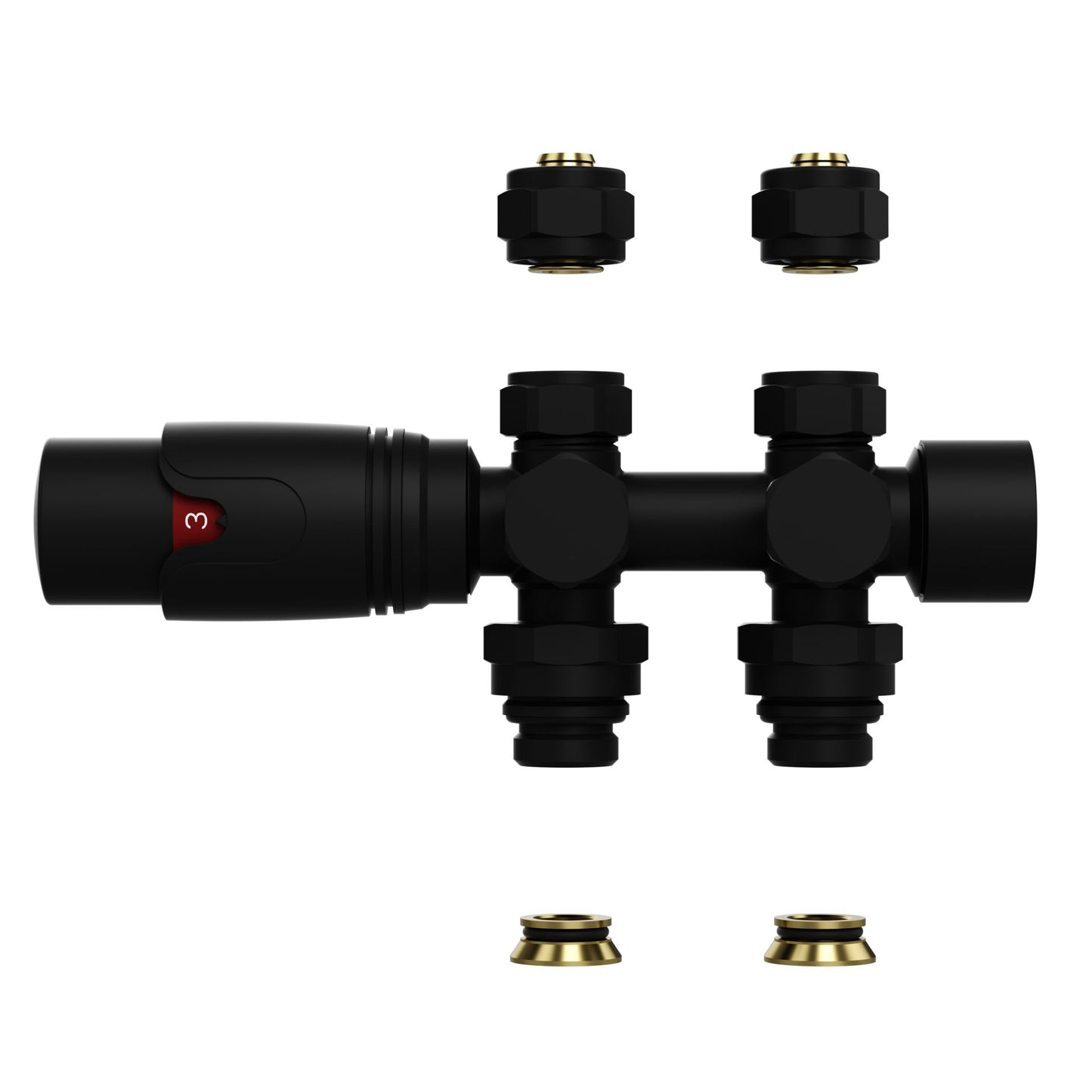 Design-Thermostatventil für Heizkörper & Handtuchheizkörper I Wand- und Bodenanschluss – M30 – 1/2" × 16/2