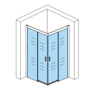 Cabine de douche d'entrée d'angle avec 2 portes coulissantes niche chrome nano verre