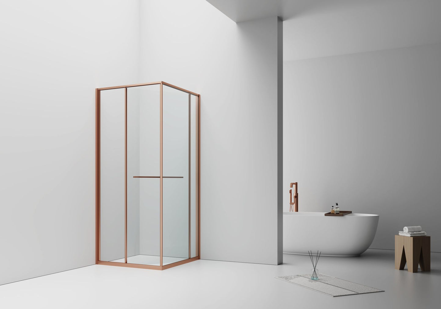 Inslide Duschkabine – Innenschiebetür – 90 × 90 × 200 cm – Brushed Copper – Klarglas – 6 mm ESG