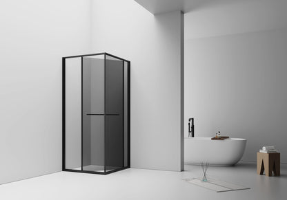 INSLIDE Duschkabine – Platzsparende Schiebetür (nach innen öffnend) – 90×90×200 cm – Matt Schwarz – Graues Smoke-Glas – 6 mm ESG