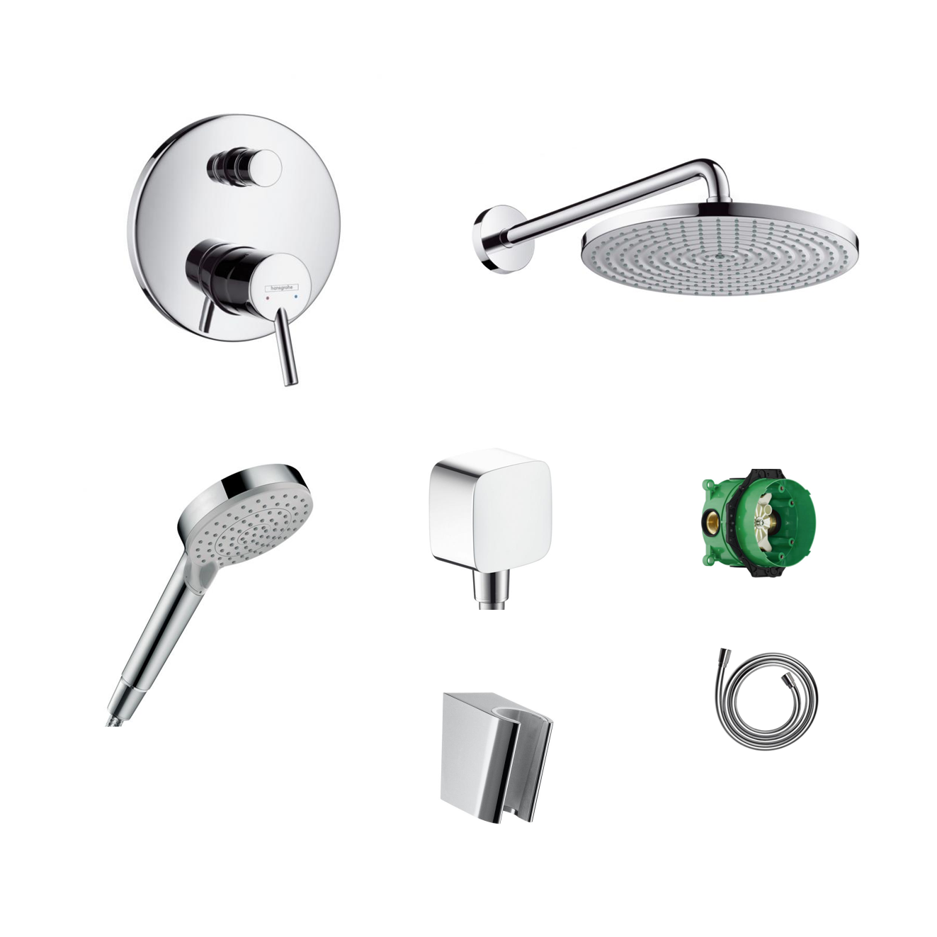 Hansgrohe concealed shower set Talis S with ceiling or wall connection and 2-in-1 hand shower holder including connection elbow