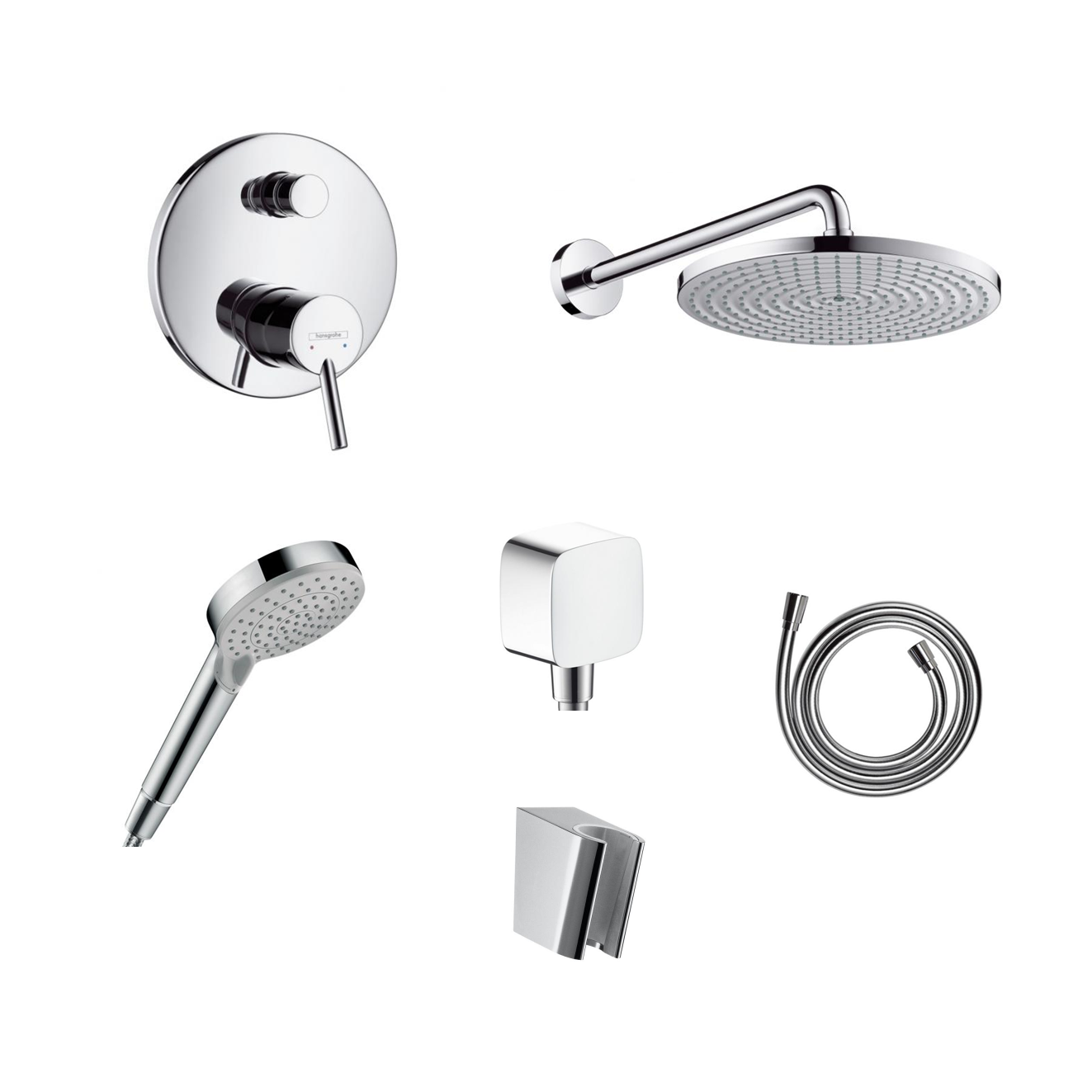 Hansgrohe concealed shower set Talis S with ceiling or wall connection and 2-in-1 hand shower holder including connection elbow