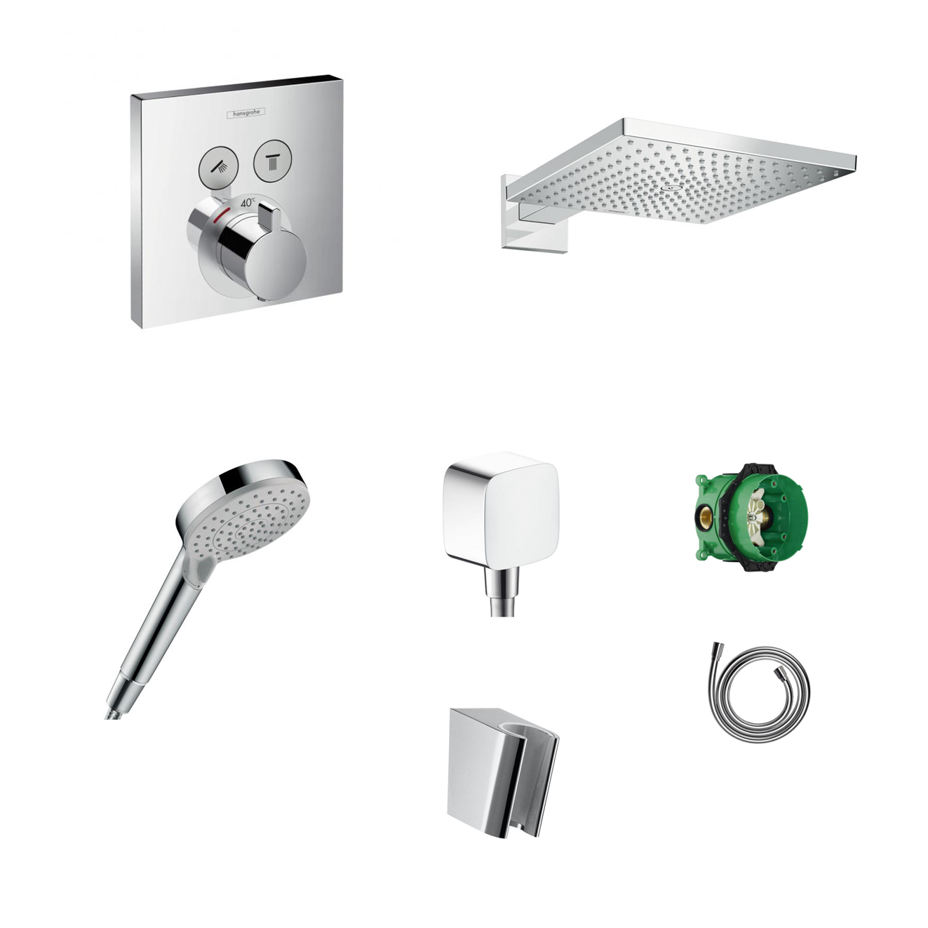 Hansgrohe concealed shower set ShowerSelect with ceiling or wall connection and 2-in-1 hand shower holder including connection elbow