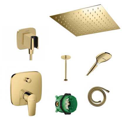 Hansgrohe concealed shower set Porter Gold with wall or ceiling connection and 2-in-1 hand shower holder including connection elbow