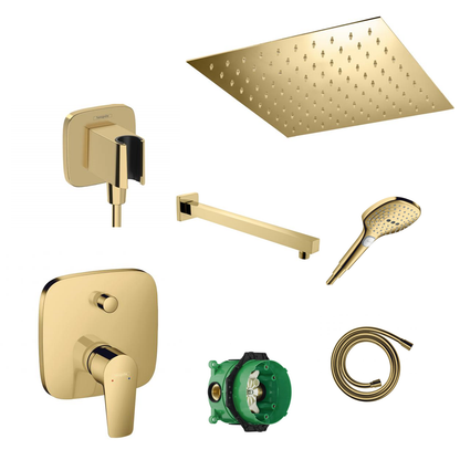 Hansgrohe concealed shower set Porter Gold with wall or ceiling connection and 2-in-1 hand shower holder including connection elbow