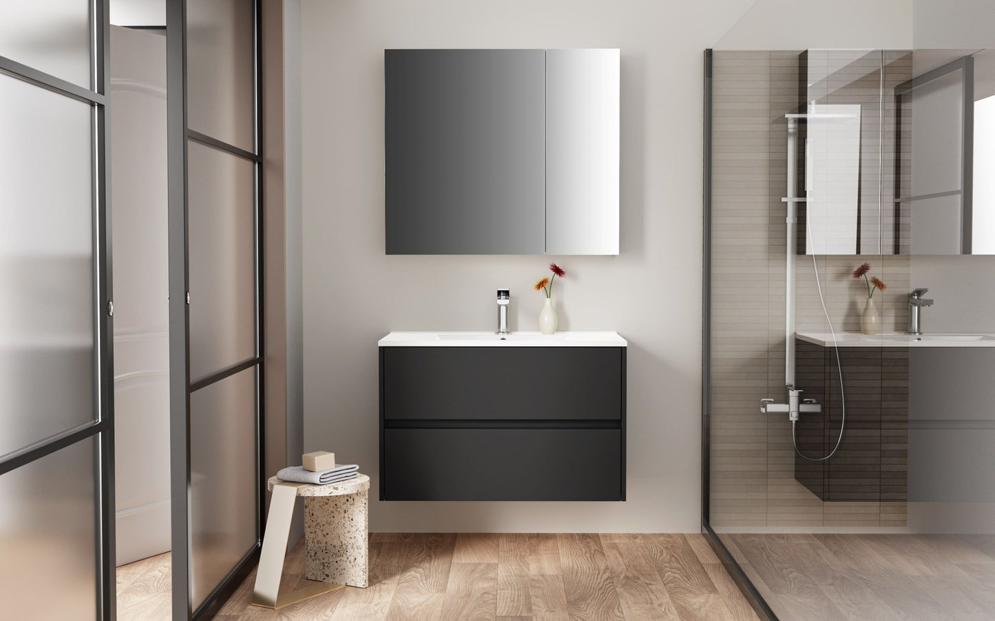 Oase AL Hayat Spiegelschrank - 60 cm und 80 cm, Asymmetrische Einzelseitige Spiegel-Türen, 4 höhenverstellbare Regale