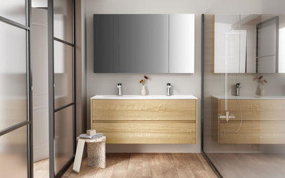 Oase AL Hayat Spiegelschrank - 120 cm, 3 asymmetrische, einseitige Spiegeltüren, 6 höhenverstellbare Regale