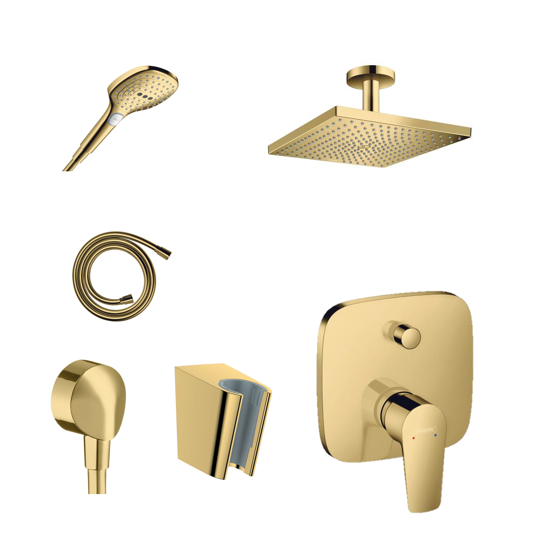 Hansgrohe Unterputz Dusch-Set Porter Gold separater Anschlussbogen mit Wand- oder Deckenanschluss ohne EcoSmart