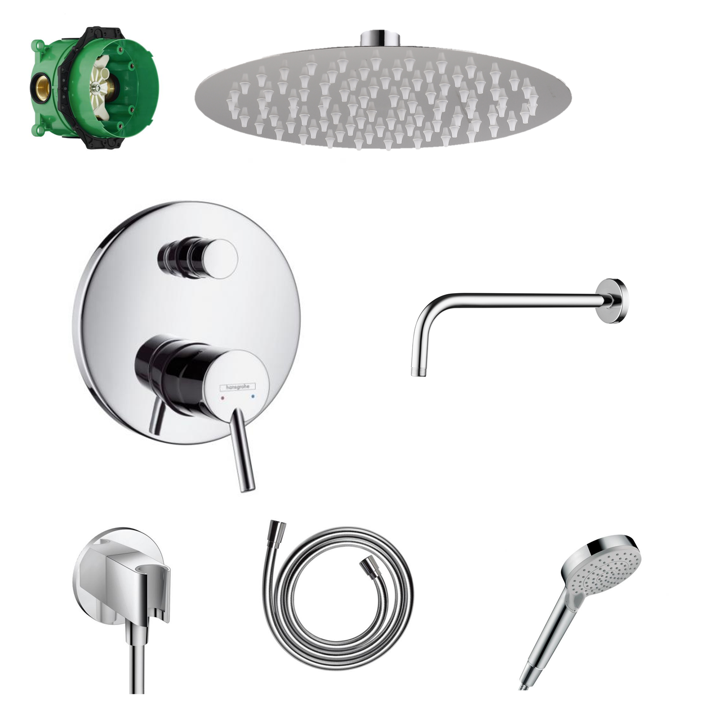 Ensemble de douche à encastrer Hansgrohe Talis S avec raccordement au plafond ou au mur et support de douchette 2 en 1 avec coude de raccordement