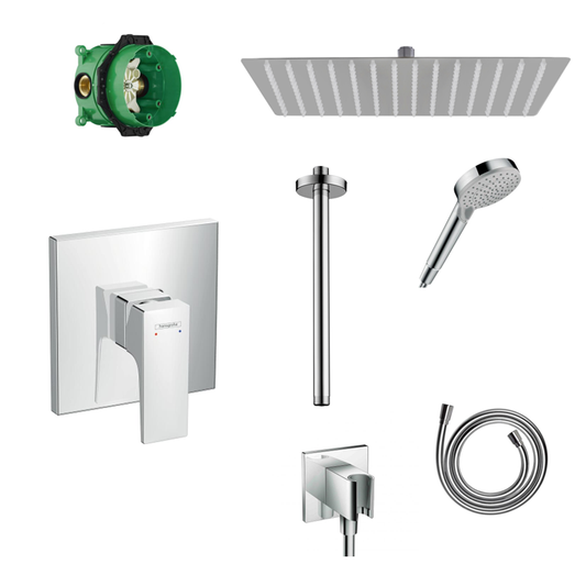 Hansgrohe Ecostat Square concealed shower set with ceiling or wall connection and 2-in-1 hand shower holder including connection elbow