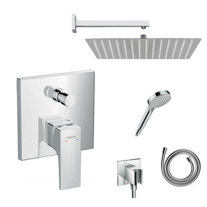 Hansgrohe Ecostat Square concealed shower set with ceiling or wall connection and 2-in-1 hand shower holder including connection elbow