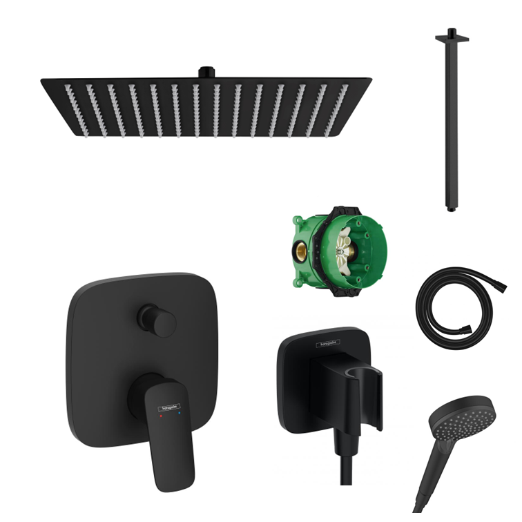 Hansgrohe Unterputz Dusch-Set Logis neu schwarz matt mit Wand- oder Deckenanschluss von Sandbad ohne EcoSmart