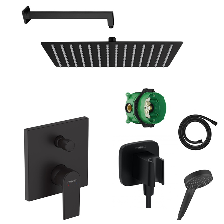 Hansgrohe Unterputz Dusch-Set Vernis neu schwarz matt mit Wand- oder Deckenanschluss von Sandbad