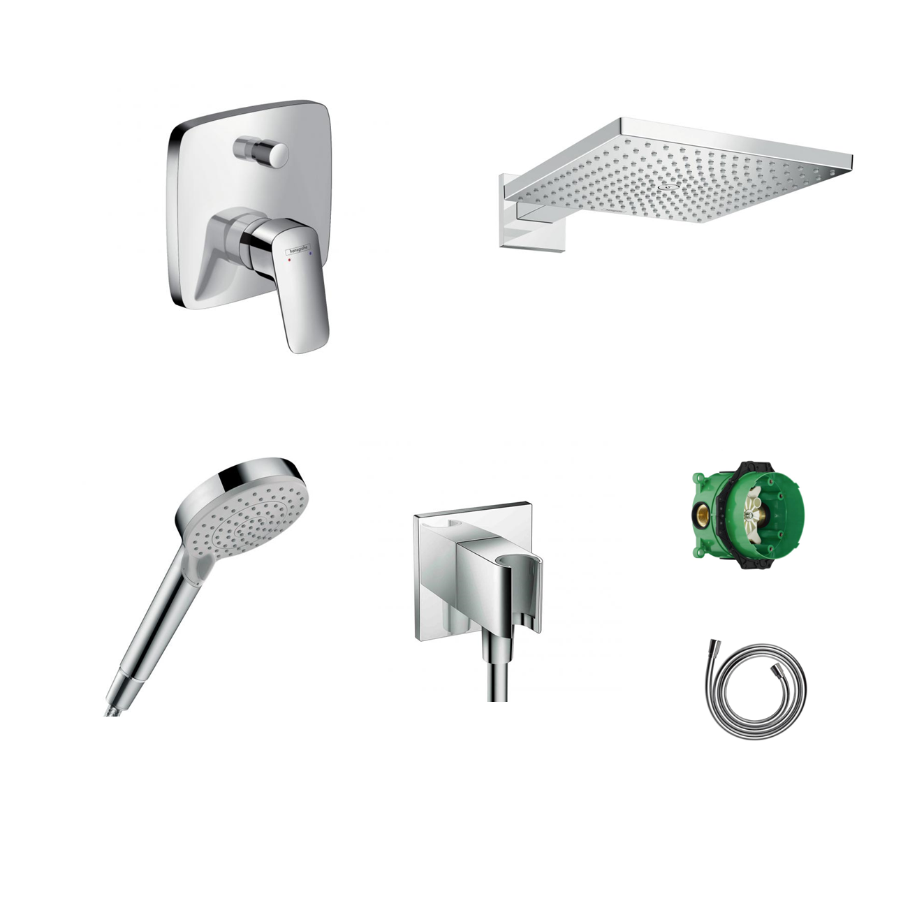 Hansgrohe Unterputz Dusch-Set Logis mit Decken- oder Wandanschluss ohne EcoSmart