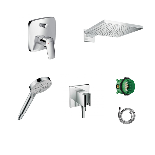 Hansgrohe Logis concealed shower set with ceiling or wall connection and 2-in-1 hand shower holder including connection elbow