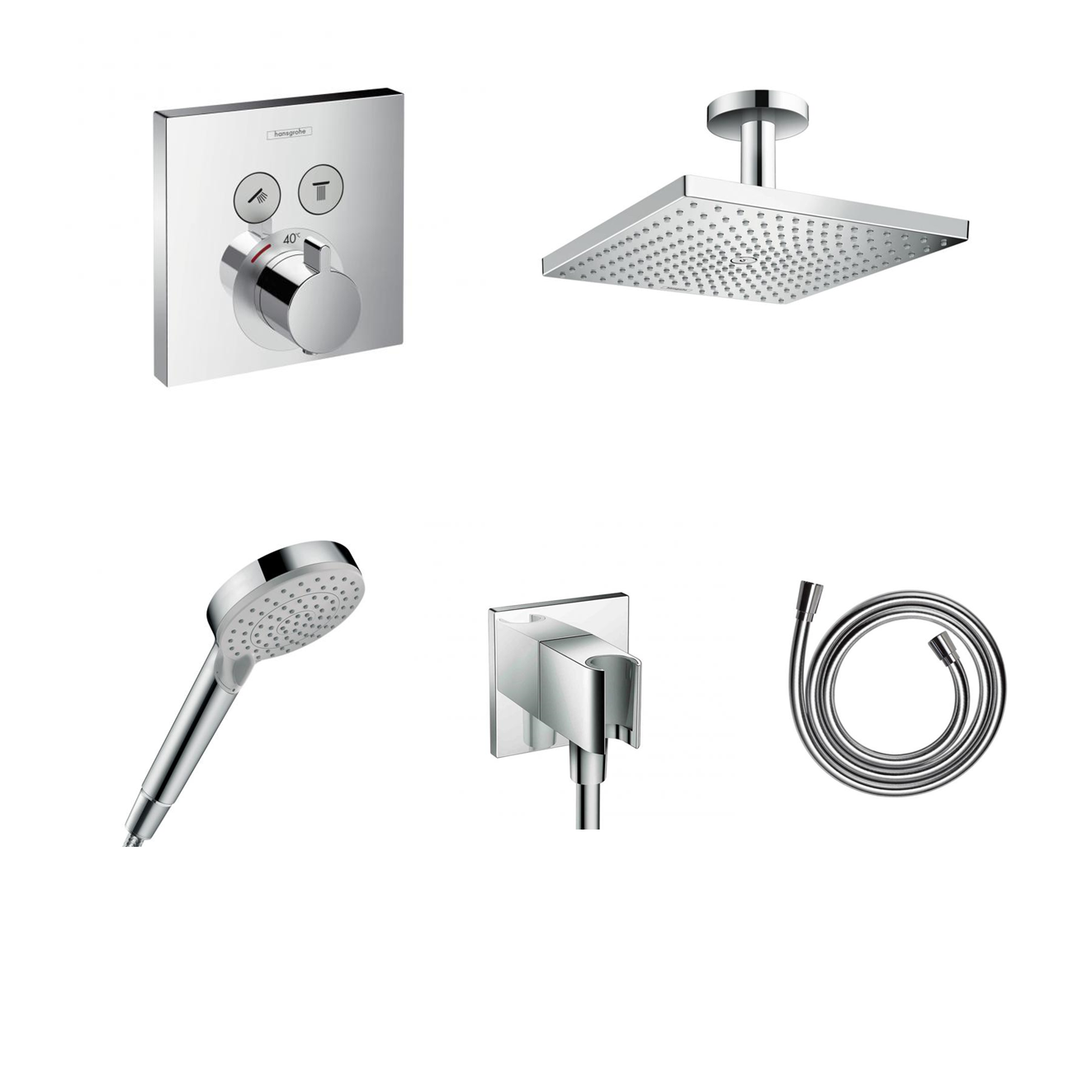 Hansgrohe concealed shower set ShowerSelect with ceiling or wall connection and 2-in-1 hand shower holder including connection elbow