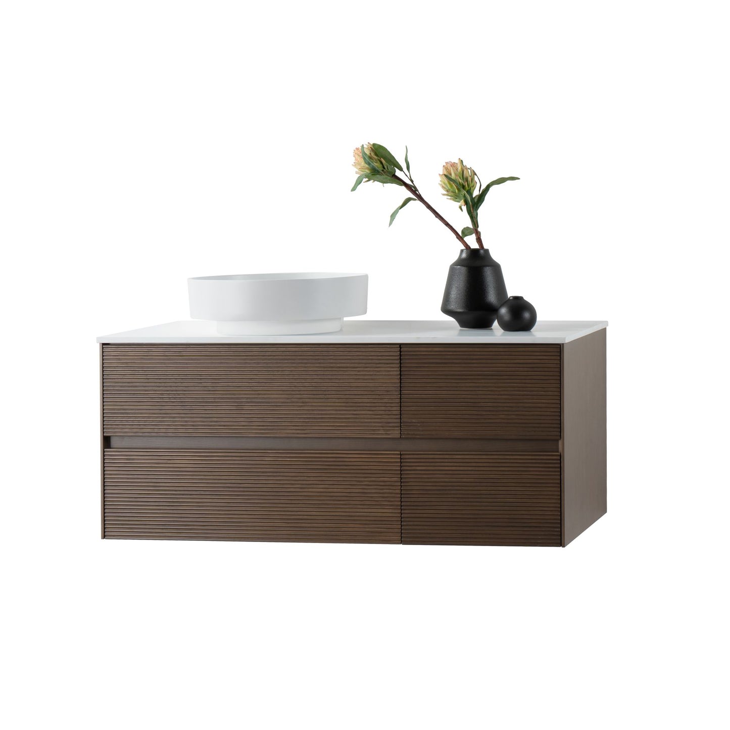 Wonda Platte für Waschtischunterschrank – Ohne Armatur- und Ablaufloch – Kunstmarmor, 120x52,5 cm, Mattweiß