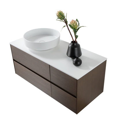 Wonda Platte für Waschtischunterschrank – Ohne Armatur- und Ablaufloch – Kunstmarmor, 120x52,5 cm, Mattweiß