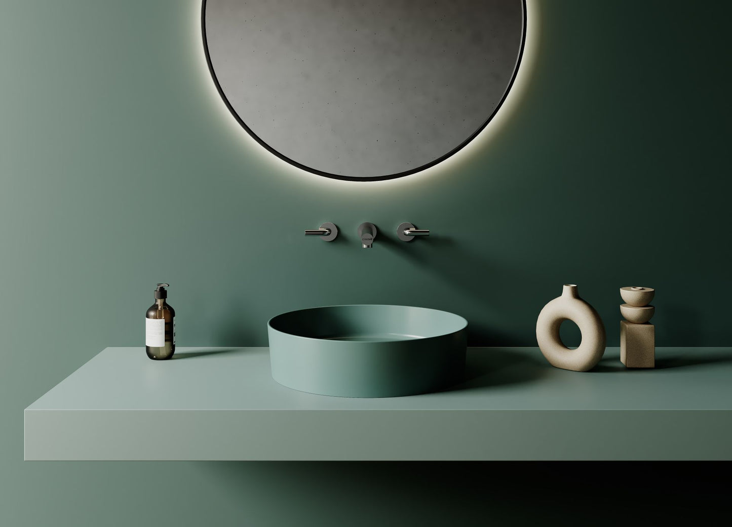 Oase CR Loop Aufsatzwaschbecken – Keramik – Ohne Überlauf & Ohne Hahnloch – 45×11,5×45 cm – Matt Nile Green