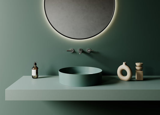 Oase CR Loop Aufsatzwaschbecken – Keramik – Ohne Überlauf & Ohne Hahnloch – 45×11,5×45 cm – Matt Nile Green