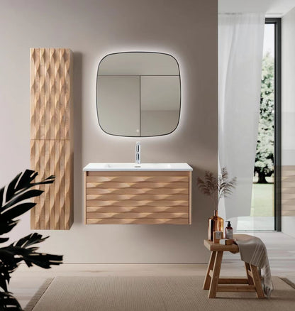 WONDA Square Slim Waschtisch – 1 Becken, mit Überlauf, 1 Hahnloch, Kunstmarmor, Mattweiß