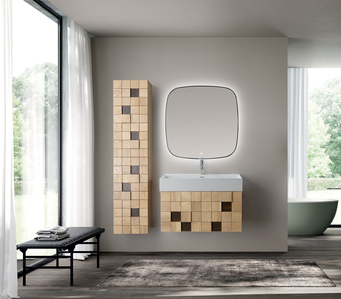 WONDA Square Waschtisch – 1 Becken, mit Überlauf, Kunstmarmor, Mattweiß