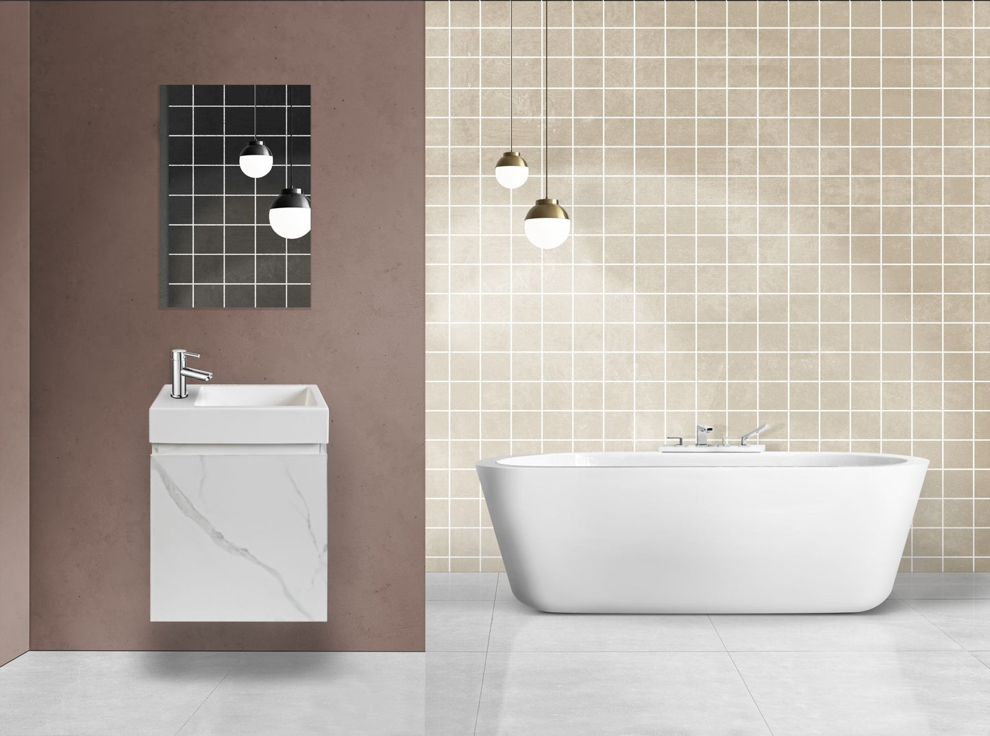 Oase AL Mkado Waschplatz-Set 40 cm – White Marble & Glossy White