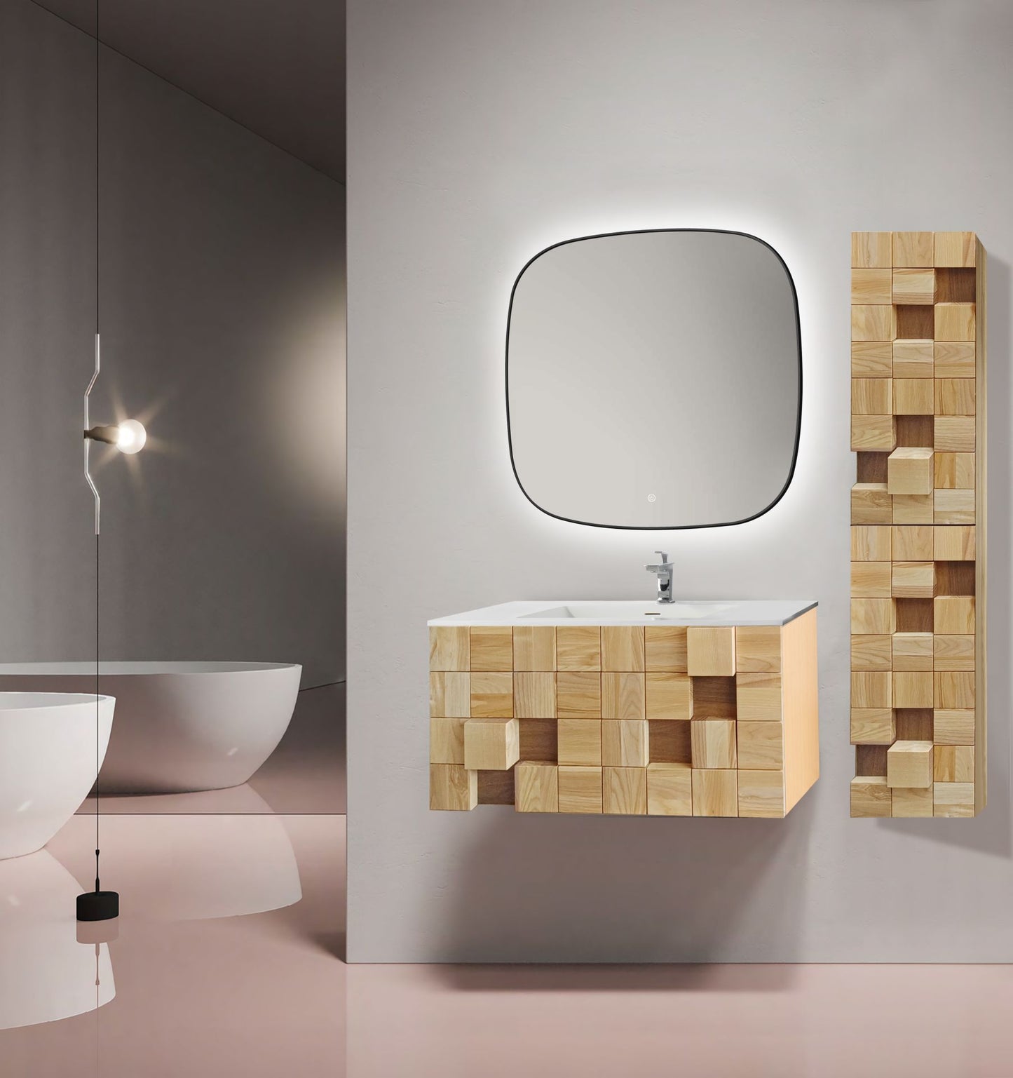 Mimoza Hochschrank – 2 Türen – grifflos – Softclose – reversibel – 35 × 160 × 35 cm – Light Oak