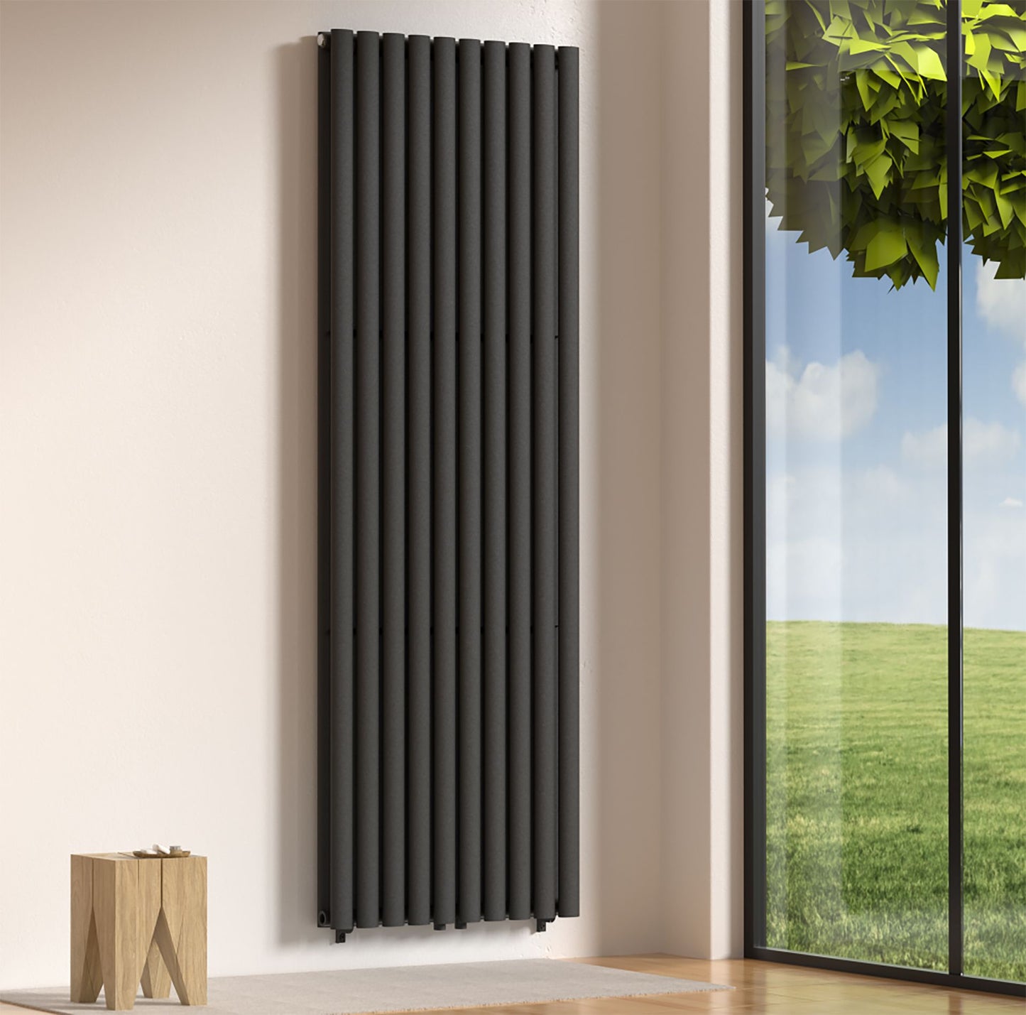 VERTI Oval Designheizkörper – Vertikal – Doppel – Weiß / Schwarz