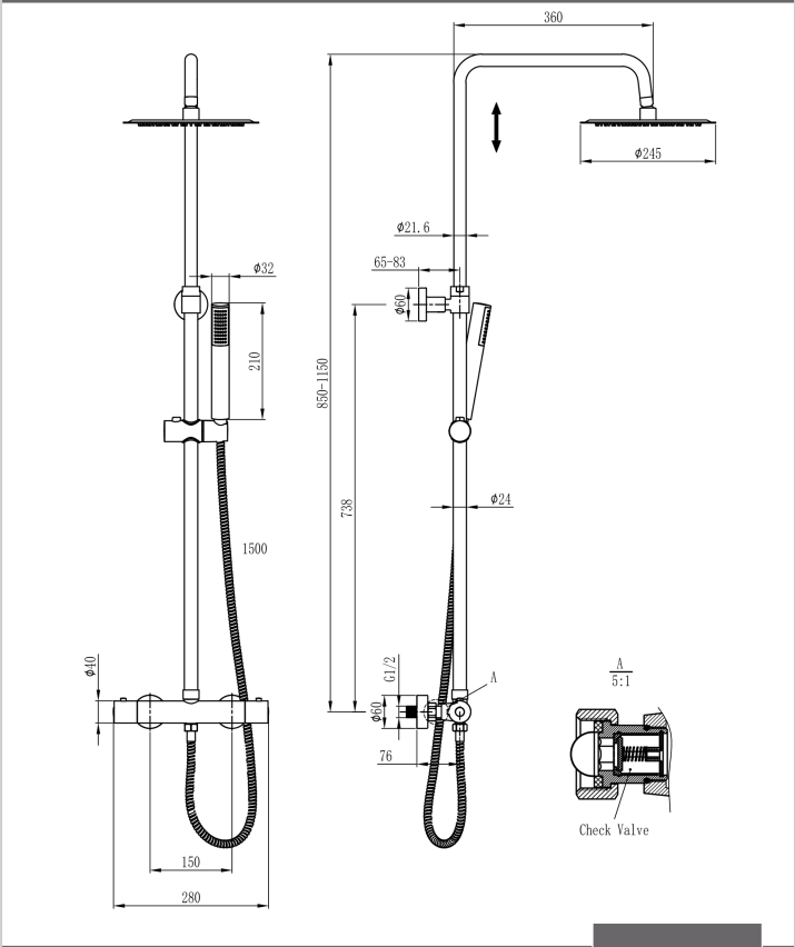 Oase Duschsystem Chrom Rund mit Regendusche, Handbrause, Duschstange und Thermostat