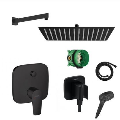 Hansgrohe concealed shower set ShowerSelect matt black with wall or ceiling connection and 2-in-1 hand shower holder including connection elbow