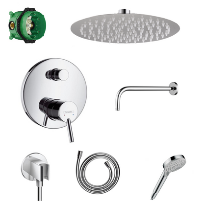 Ensemble de douche à encastrer Hansgrohe Talis S avec raccordement au plafond ou au mur et support de douchette 2 en 1 avec coude de raccordement