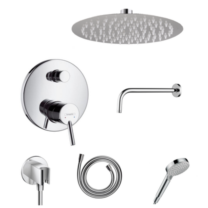 Ensemble de douche à encastrer Hansgrohe Talis S avec raccordement au plafond ou au mur et support de douchette 2 en 1 avec coude de raccordement