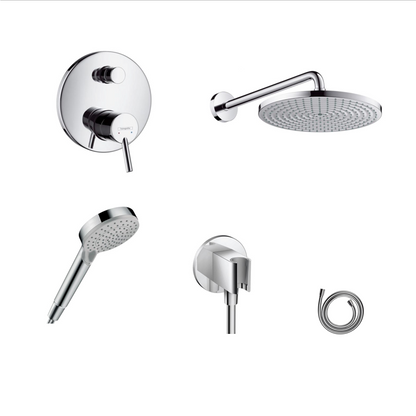 Ensemble de douche à encastrer Hansgrohe Talis S avec raccordement au plafond ou au mur et support de douchette 2 en 1 avec coude de raccordement