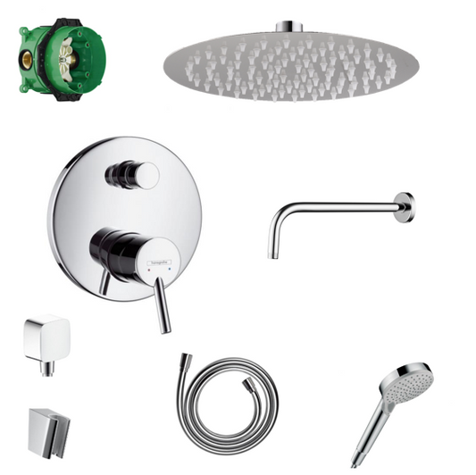 Hansgrohe concealed shower set Talis S with ceiling or wall connection and 2-in-1 hand shower holder including connection elbow