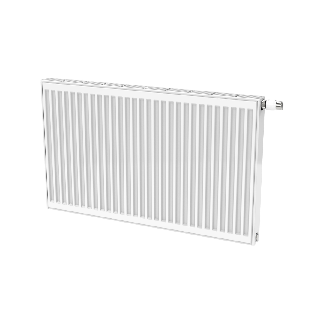 Radiateur universel T22 à vanne compacte, hauteur du radiateur = 400 mm, avec vanne d'insertion, fiche photo et support mural, raccordement central