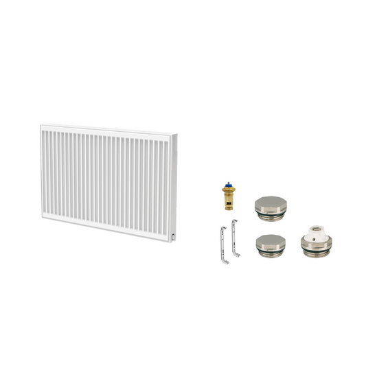 Radiateur universel T22 à vanne compacte, hauteur du radiateur = 900 mm, avec vanne d'insertion, prise photo et support mural